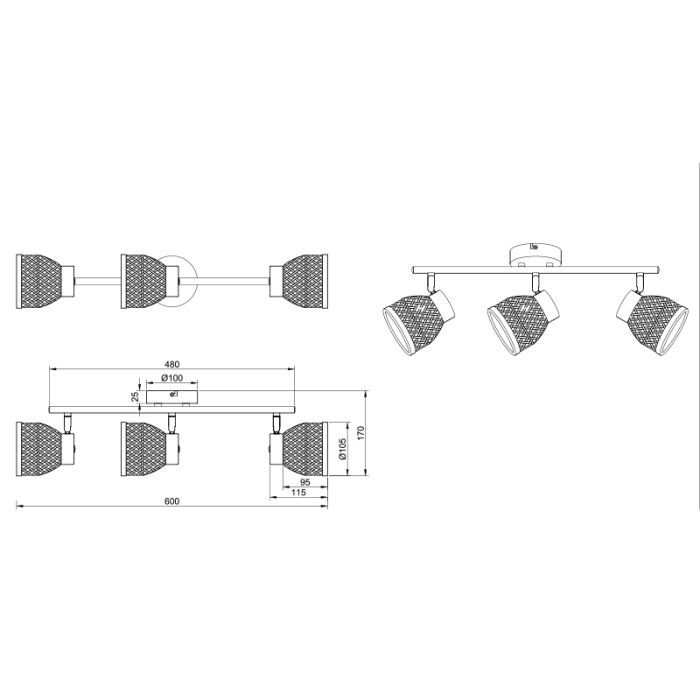 Rattan Deckenstrahler Braun, Laut