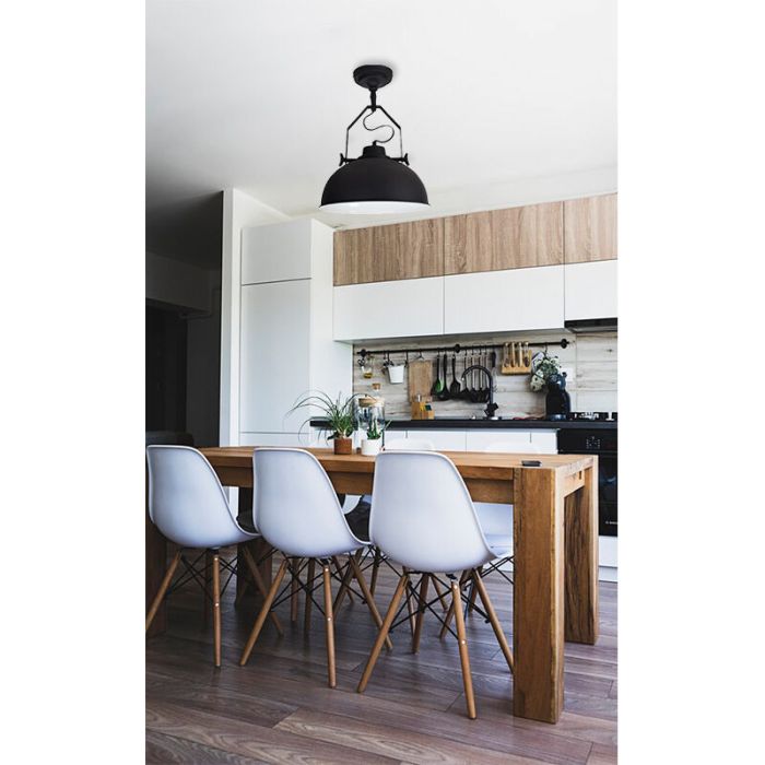 Industrielle Deckenlampe Schwarz, Fellen