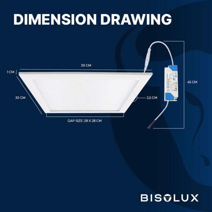 Bisolux LED Panel 30x30 - 12W - 6000K - UGR<19 - Side-lit