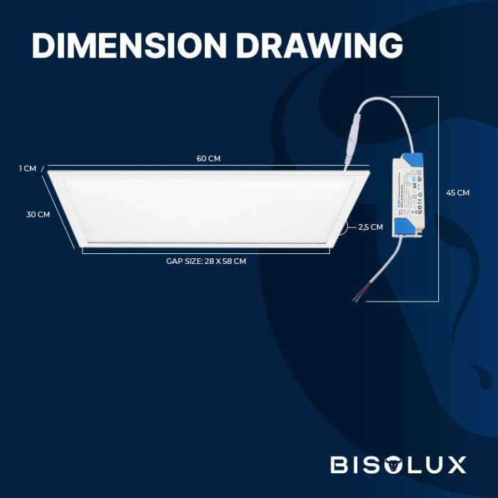 Bisolux LED Panel 60x30 - 24W - 4000K - Dimmbar - UGR<19 - Side-lit