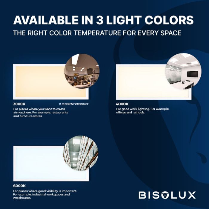 Bisolux LED Panel 120x60 - 60W - 3000K - Dimmbar - UGR<19 - Side-lit