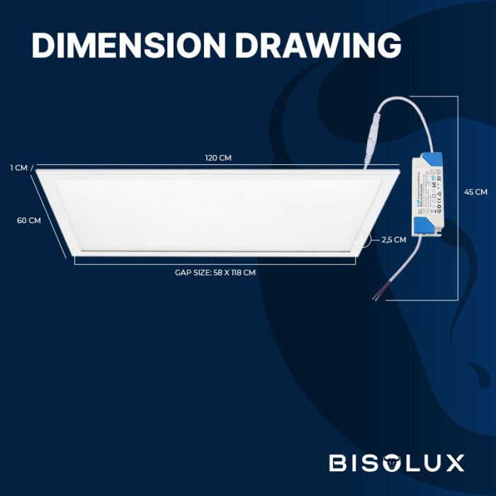 Bisolux LED Panel 120x60 - 60W - 4000K - Dimmbar - UGR<19 - Side-lit